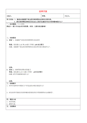 山東省濟(jì)南市長清區(qū)雙泉中學(xué)八年級(jí)歷史下冊(cè) 9 改革開放學(xué)案（無答案） 新人教版