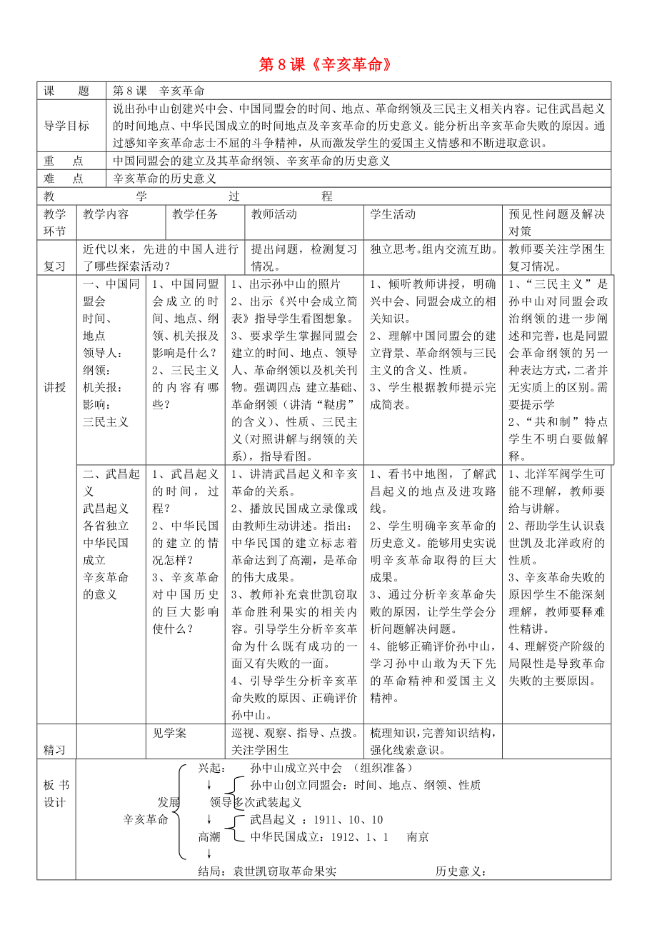 吉林省通化市外國語學(xué)校八年級歷史上冊 第8課 辛亥革命導(dǎo)學(xué)案（無答案） 新人教版_第1頁