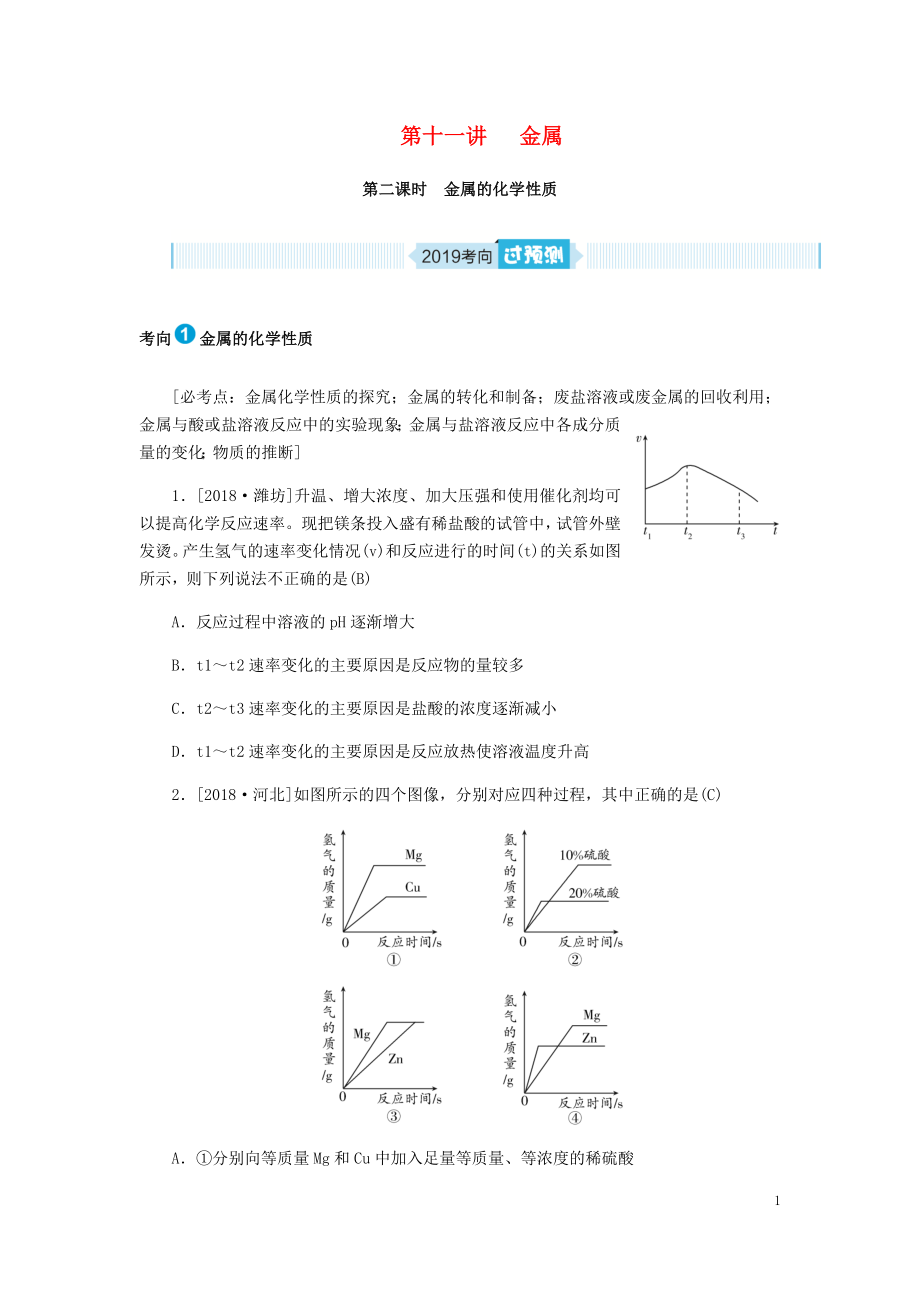 山東省泰安市2019年中考化學(xué)總復(fù)習(xí) 第十一講 金屬 第2課時(shí) 金屬的化學(xué)性質(zhì)練習(xí)_第1頁(yè)