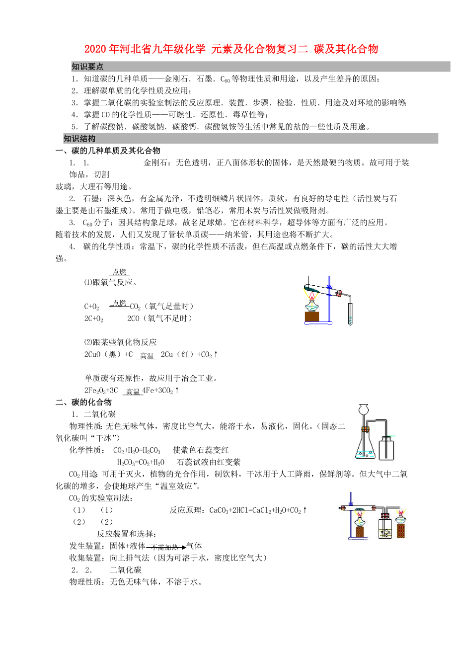 2020年河北省九年級化學(xué) 元素及化合物復(fù)習(xí)二 碳及其化合物_第1頁