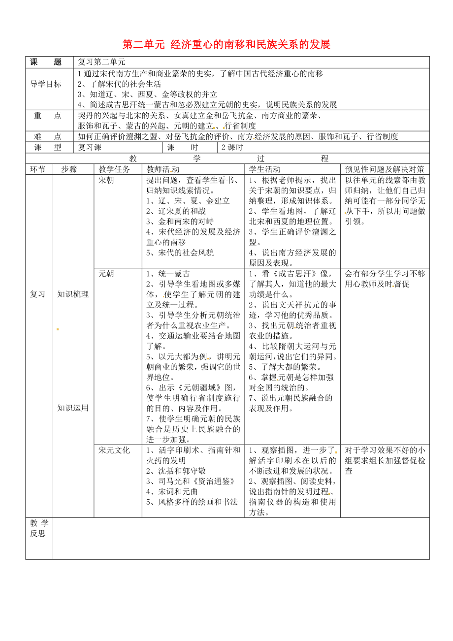 吉林省通化市外國語中學(xué)七年級歷史下冊 第二單元 經(jīng)濟(jì)重心的南移和民族關(guān)系的發(fā)展復(fù)習(xí)導(dǎo)學(xué)案（無答案） 新人教版（通用）_第1頁