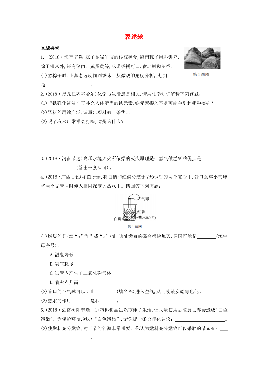 （陜西專用）2019版中考化學一練通 第二部分 中考專項突破 專項二 表述題試題_第1頁