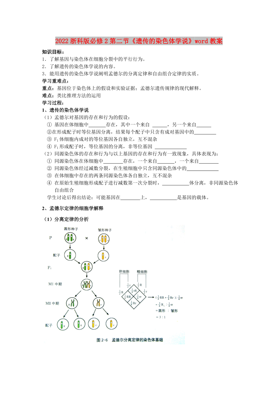 2022浙科版必修2第二節(jié)《遺傳的染色體學(xué)說(shuō)》word教案_第1頁(yè)