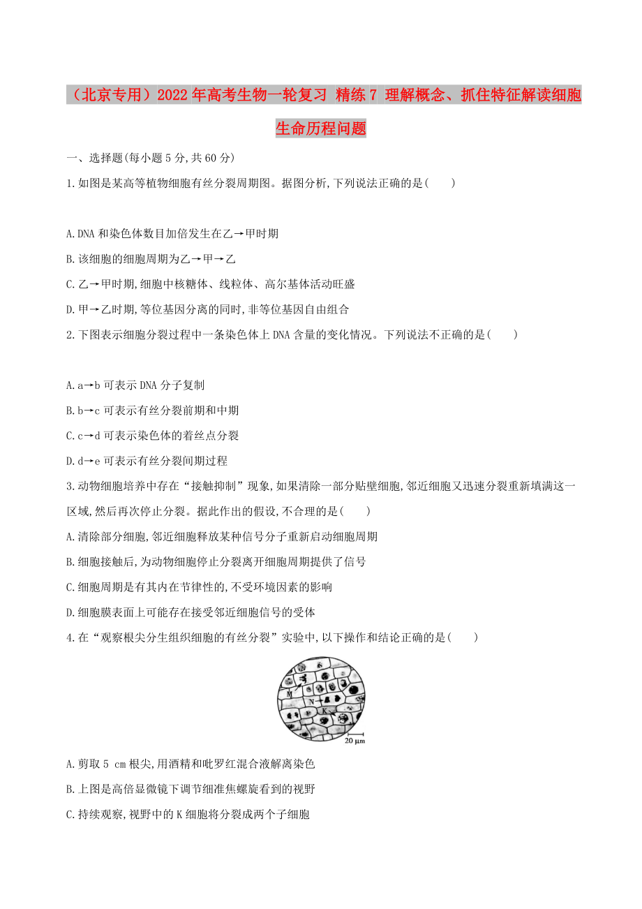 （北京專用）2022年高考生物一輪復(fù)習(xí) 精練7 理解概念、抓住特征解讀細(xì)胞生命歷程問題_第1頁