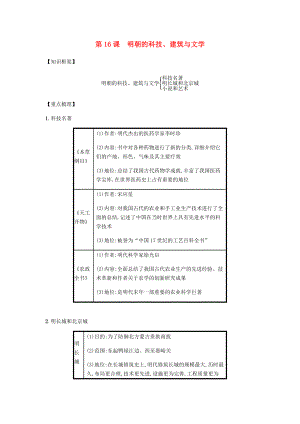 2020春七年級歷史下冊 第三單元 明清時期統(tǒng)一多民族國家的鞏固與發(fā)展 第16課 明朝的科技、建筑與文學備考速記 新人教版