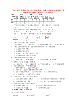 廣西北海市合浦縣2020屆九年級(jí)化學(xué)上學(xué)期教學(xué)單元同步檢測(cè)題 第3章 《物質(zhì)構(gòu)成的奧秘》（無答案） 新人教版