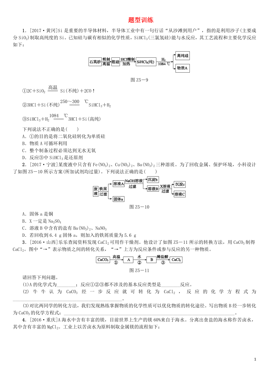 （連云港專版）2018年中考化學(xué)復(fù)習(xí)方案 題型訓(xùn)練5_第1頁(yè)