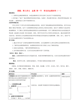 山東省滕州市大塢鎮(zhèn)大塢中學九年級化學全冊 第九單元 金屬 第一節(jié) 常見的金屬材料（一）學案（無答案） 魯教版