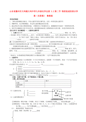 山東省滕州市大塢鎮(zhèn)大塢中學九年級化學全冊 3.2第二節(jié) 物質組成的表示學案（無答案） 魯教版