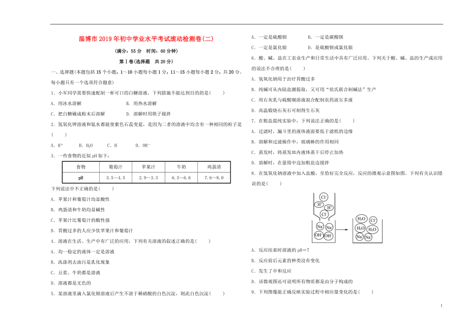 （淄博專版）2019屆中考化學(xué)復(fù)習(xí) 第4部分 滾動檢測卷（二）_第1頁