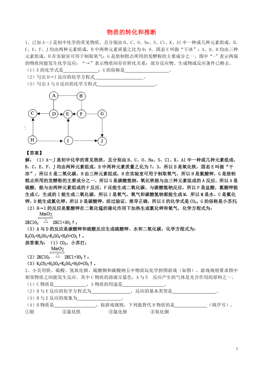 2019屆中考化學(xué)總復(fù)習(xí) 沖刺考點(diǎn)專題 物質(zhì)的轉(zhuǎn)化和推斷（含解析）_第1頁