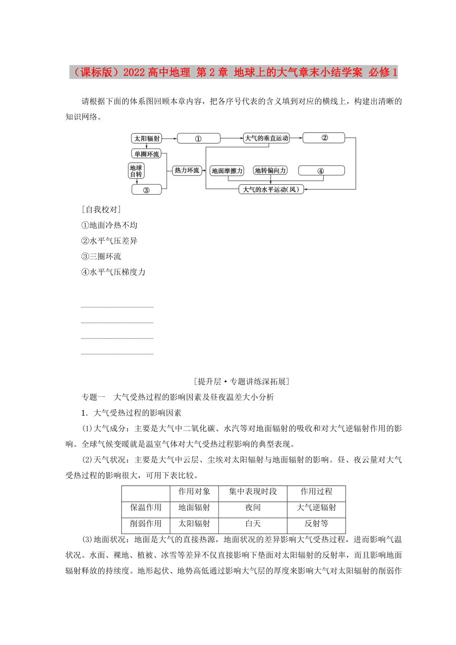 （课标版）2022高中地理 第2章 地球上的大气章末小结学案 必修1_第1页