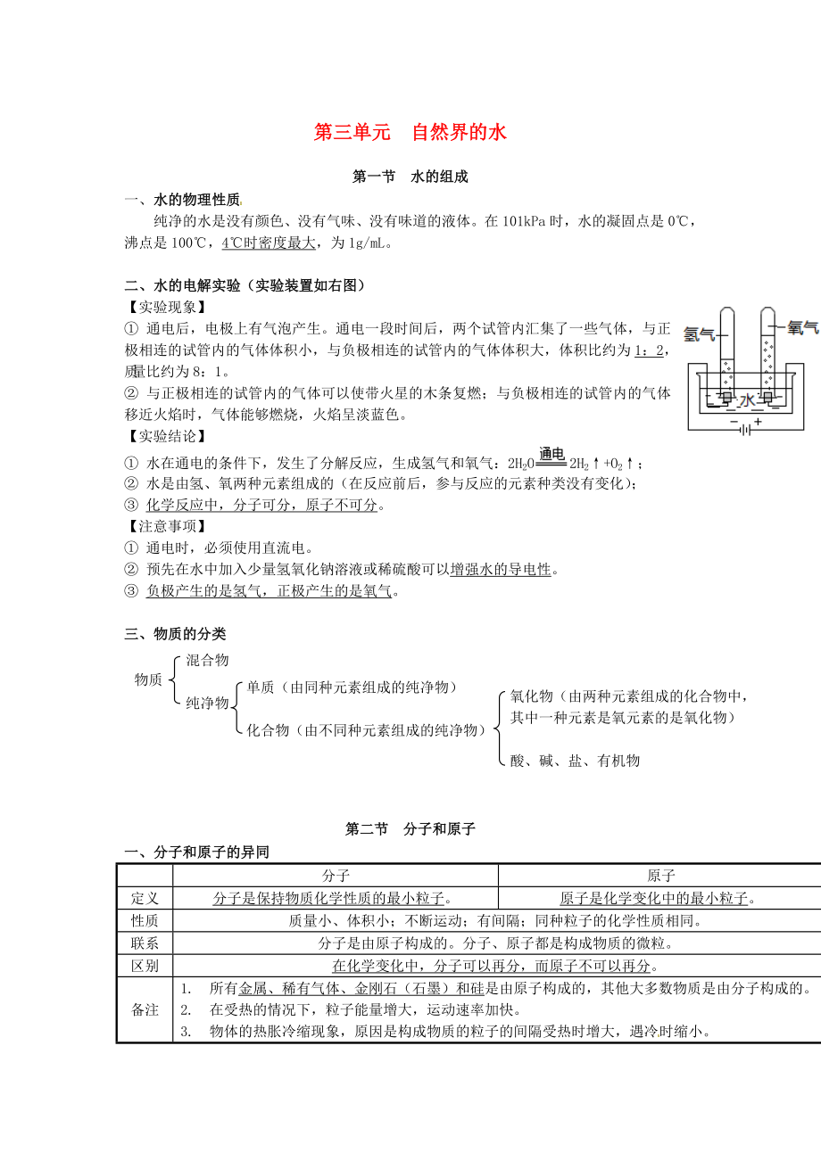 北京市和平北路學(xué)校中考化學(xué) 第三單元 自然界的水復(fù)習(xí)提綱_第1頁