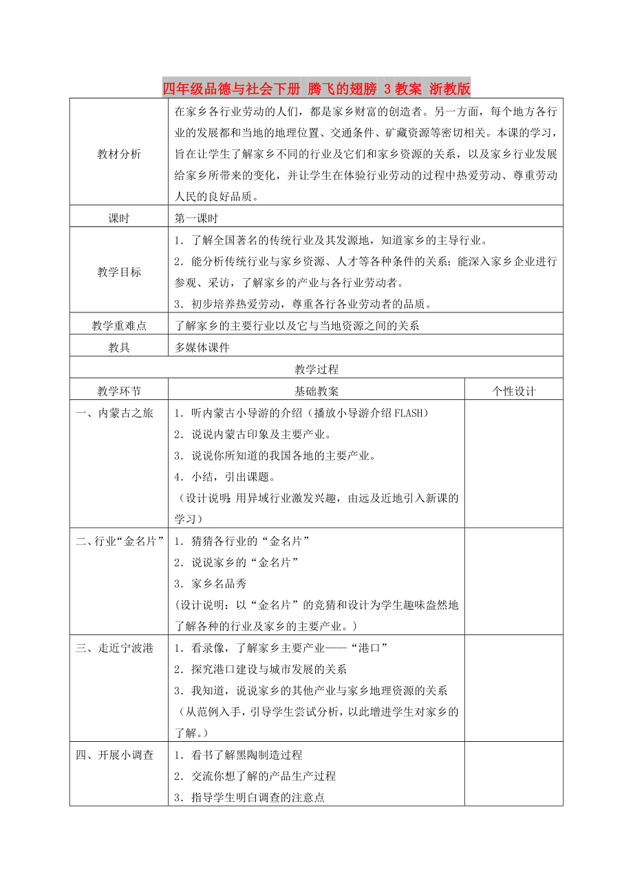 四年級品德與社會下冊 騰飛的翅膀 3教案 浙教版_第1頁