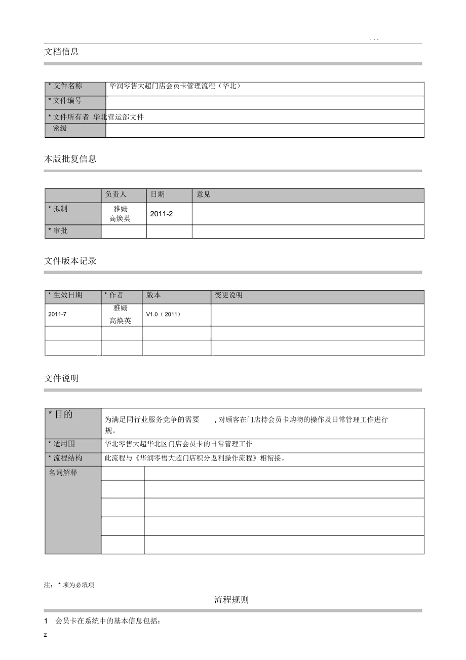 华润零售大超门店会员卡管理流程(华北)_第1页