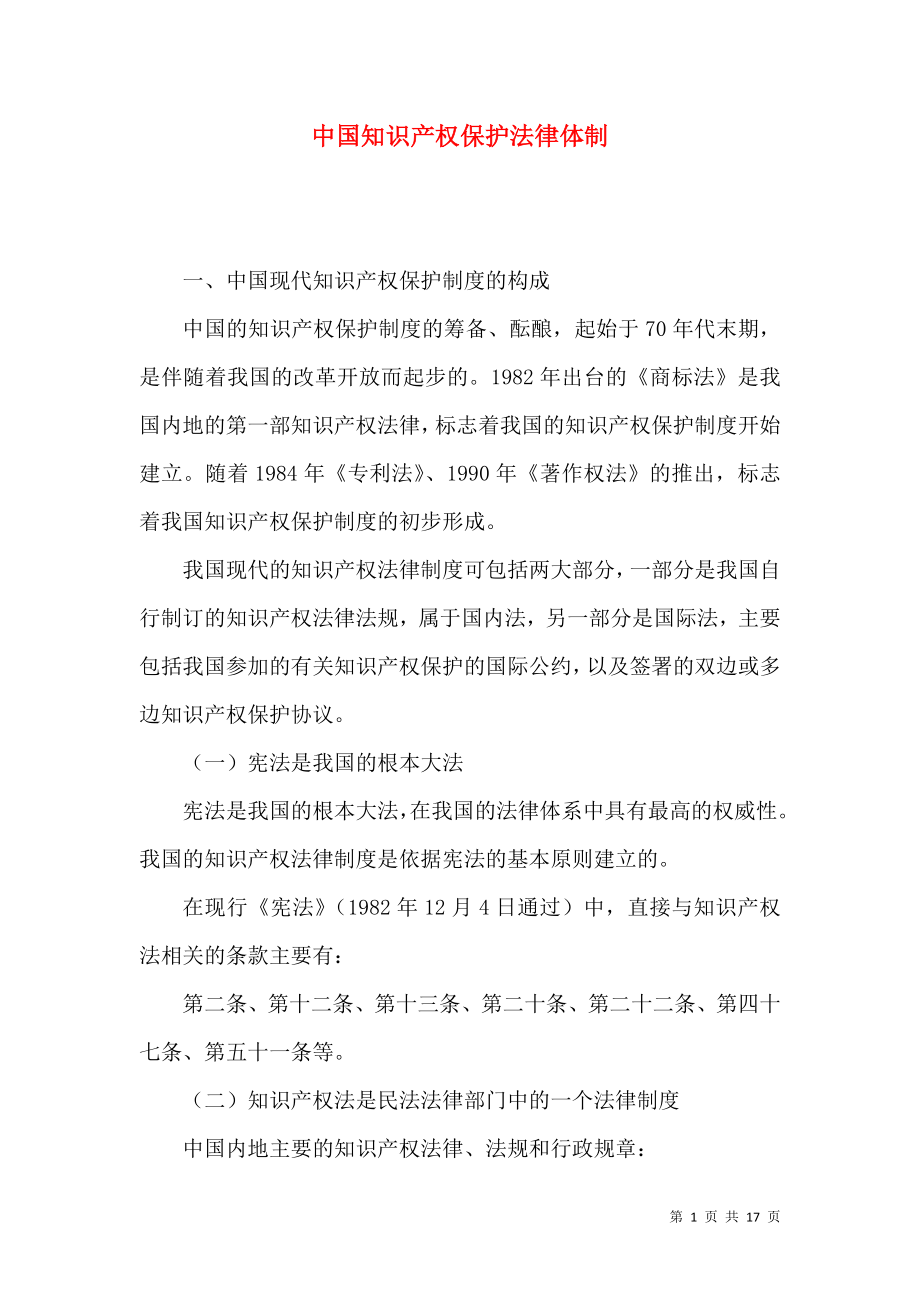 中国知识产权保护法律体制_第1页
