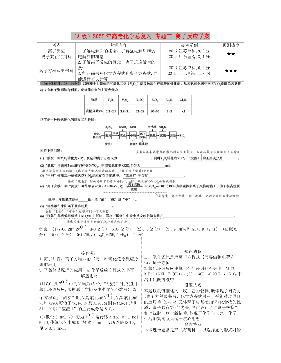 （A版）2022年高考化學(xué)總復(fù)習(xí) 專題三 離子反應(yīng)學(xué)案_第1頁(yè)