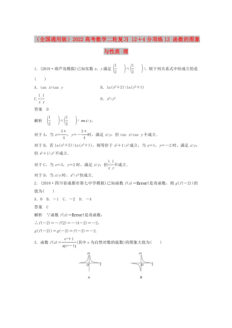 （全國(guó)通用版）2022高考數(shù)學(xué)二輪復(fù)習(xí) 12＋4分項(xiàng)練13 函數(shù)的圖象與性質(zhì) 理_第1頁(yè)