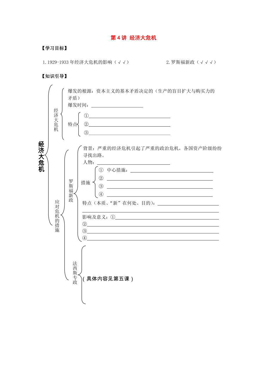 九年級(jí)歷史下冊(cè) 第4講 經(jīng)濟(jì)大危機(jī)學(xué)案 人教新課標(biāo)版_第1頁