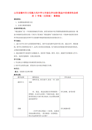 山東省滕州市大塢鎮(zhèn)大塢中學九年級化學全冊《粗鹽中的難容性雜質(zhì)的 》學案（無答案） 魯教版