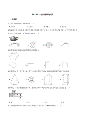 北師大版七年級數學上冊 單元練習題：第一章 豐富的圖形世界