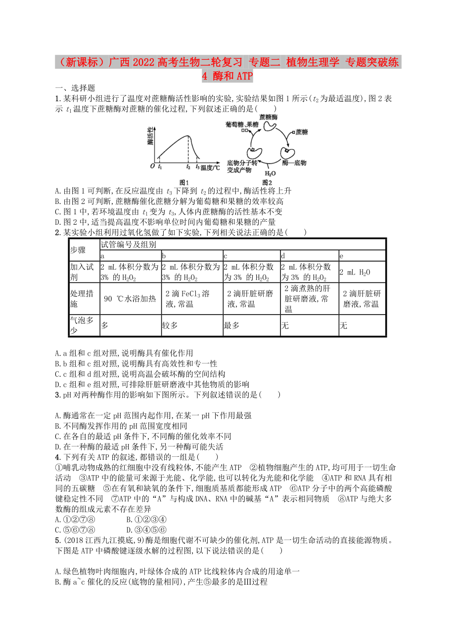 （新課標）廣西2022高考生物二輪復習 專題二 植物生理學 專題突破練4 酶和ATP_第1頁