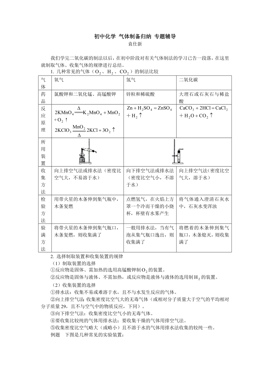 初中化學(xué) 氣體制備歸納 專題輔導(dǎo)_第1頁(yè)