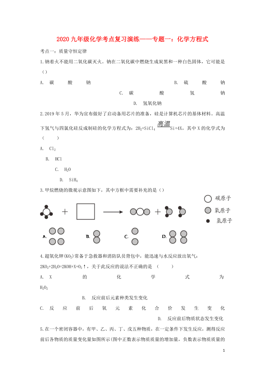 2020九年級化學(xué)考點復(fù)習(xí)演練 專題一 化學(xué)方程式試題_第1頁