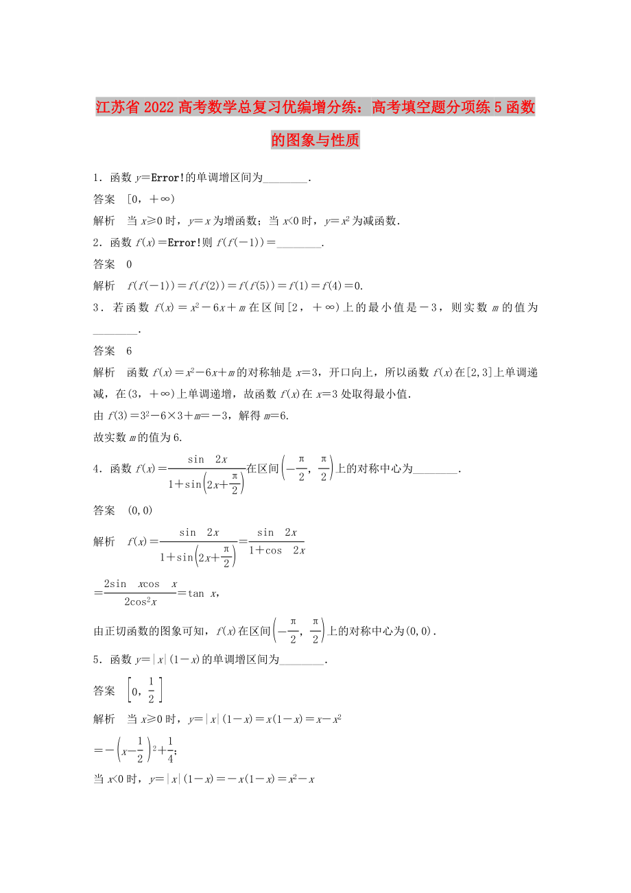 江蘇省2022高考數(shù)學(xué)總復(fù)習(xí)優(yōu)編增分練：高考填空題分項練5函數(shù)的圖象與性質(zhì)_第1頁