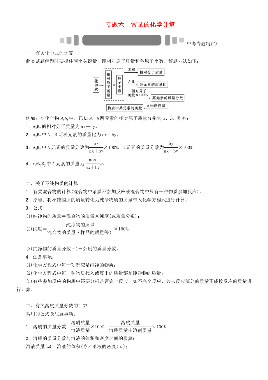 【中考命題研究】（懷化）2020中考化學(xué) 重點題型突破 專題六 常見的化學(xué)計算（無答案）_第1頁