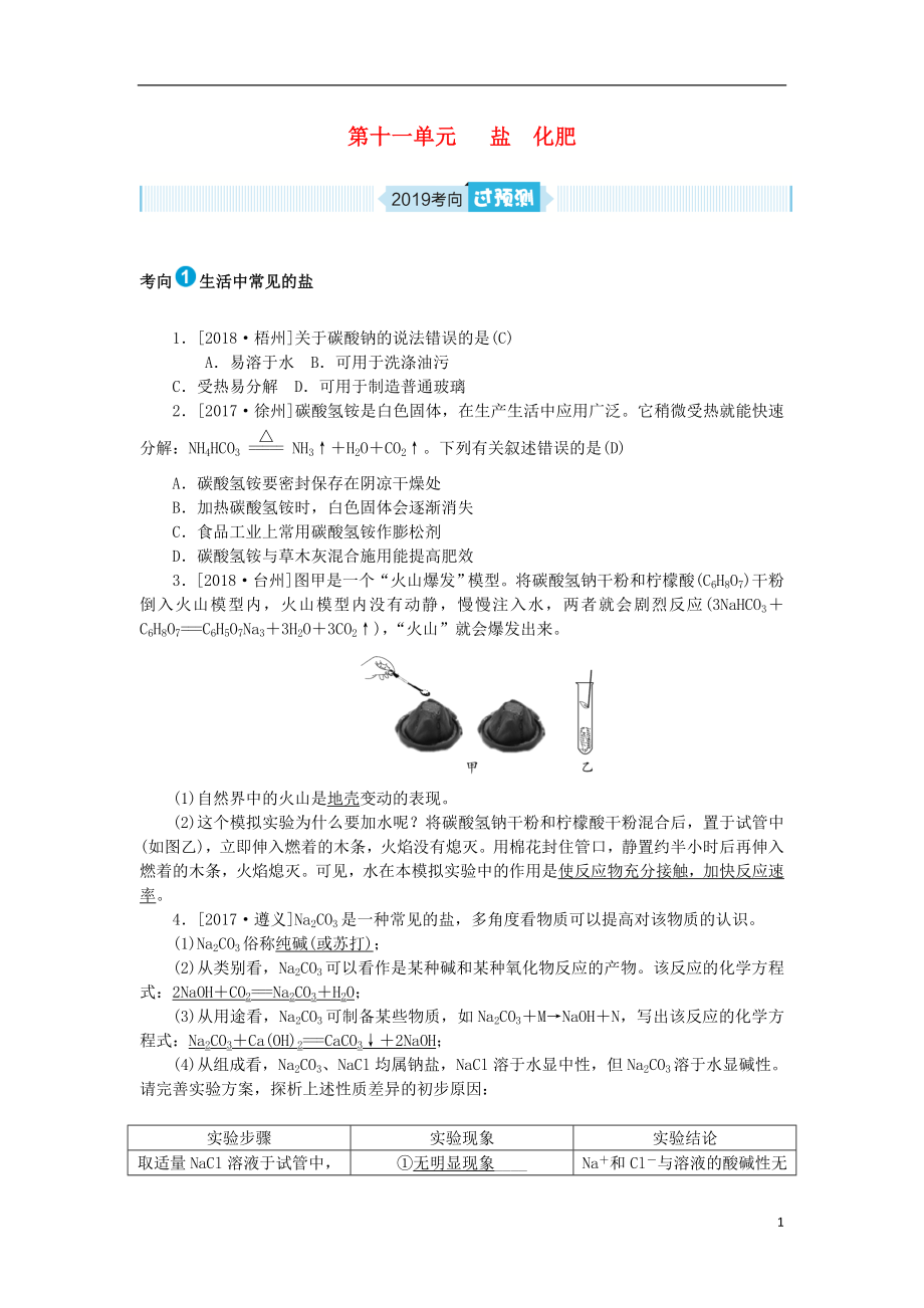 安徽省2019年中考化學(xué)總復(fù)習(xí) 第十一單元 鹽 化肥練習(xí)_第1頁