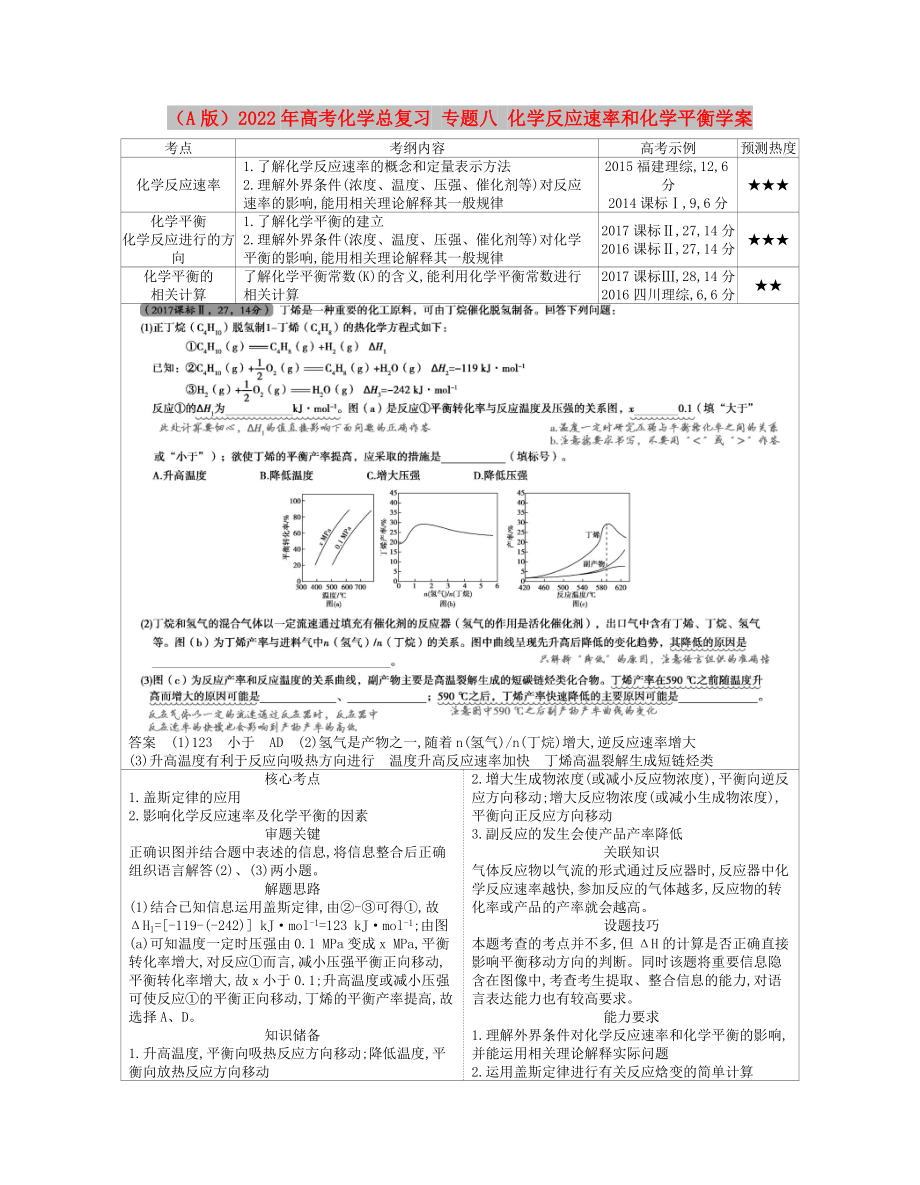 （A版）2022年高考化學(xué)總復(fù)習(xí) 專(zhuān)題八 化學(xué)反應(yīng)速率和化學(xué)平衡學(xué)案_第1頁(yè)