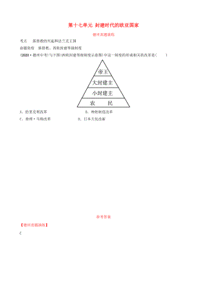 山東省德州市2020中考?xì)v史總復(fù)習(xí) 第四部分 世界古代史 第十七單元 封建時(shí)代的歐亞國(guó)家真題演練