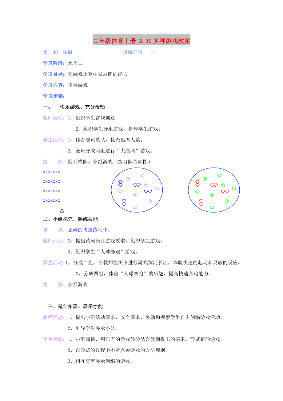 二年級體育上冊 2.30多種游戲教案_第1頁