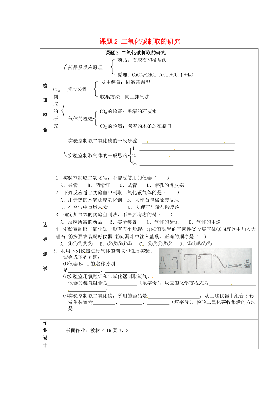 山東省郯城縣郯城街道初級中學(xué)九年級化學(xué)上冊 第六單元 課題2 二氧化碳制取的研究練習(xí)（無答案） 新人教版（通用）_第1頁