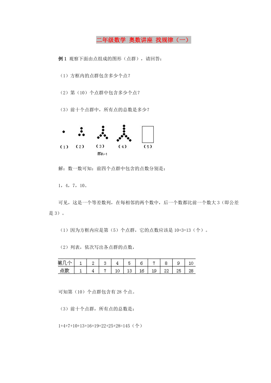 二年級數(shù)學(xué) 奧數(shù)講座 找規(guī)律（一）_第1頁