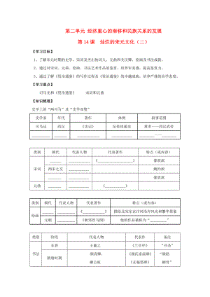 七年級(jí)歷史下冊(cè) 第14課《燦爛的宋元文化（二）》學(xué)案（無(wú)答案）人教新課標(biāo)版