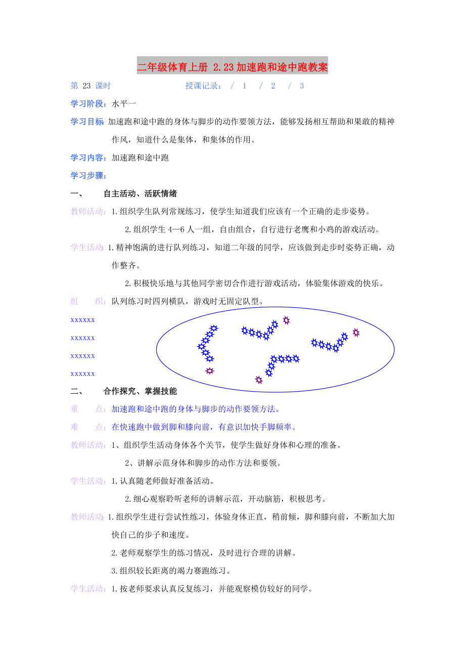 二年級(jí)體育上冊(cè) 2.23加速跑和途中跑教案_第1頁(yè)