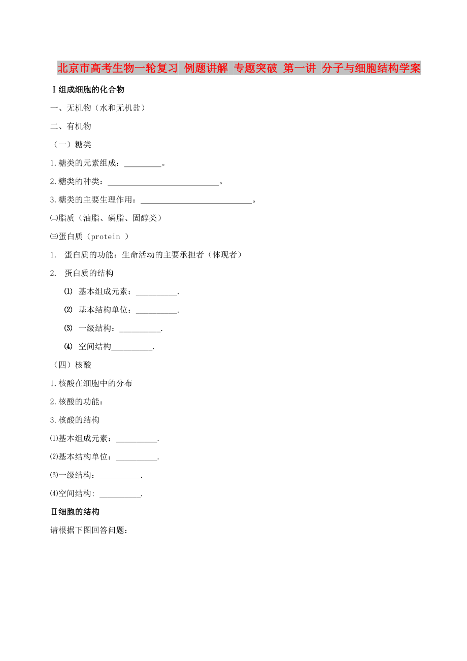 北京市高考生物一輪復(fù)習(xí) 例題講解 專題突破 第一講 分子與細(xì)胞結(jié)構(gòu)學(xué)案_第1頁(yè)