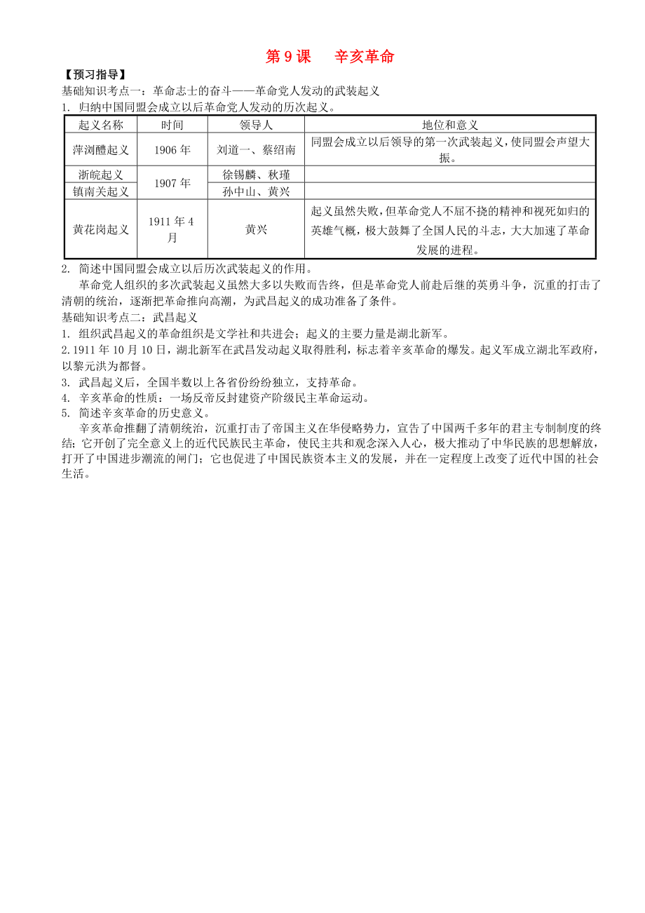 2020年八年級歷史上冊 第9課 辛亥革命預(yù)習(xí)指導(dǎo) 新人教版_第1頁