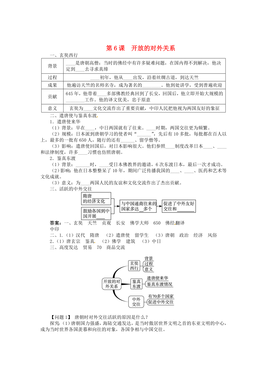 七年級歷史下冊 第一單元 第6課 開放的對外關系同步練習 中圖版（通用）_第1頁