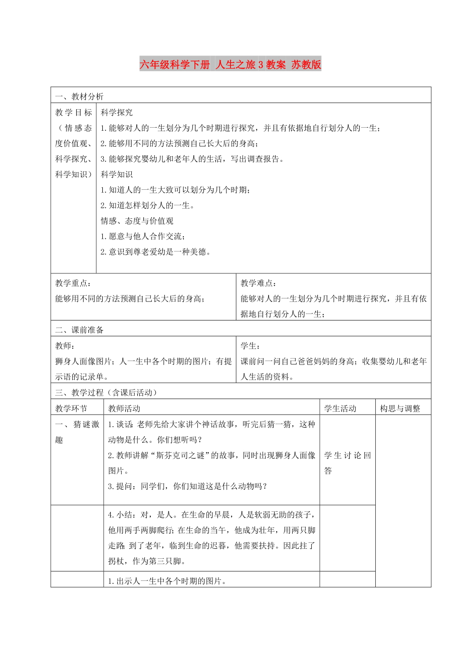 六年級(jí)科學(xué)下冊(cè) 人生之旅3教案 蘇教版_第1頁(yè)