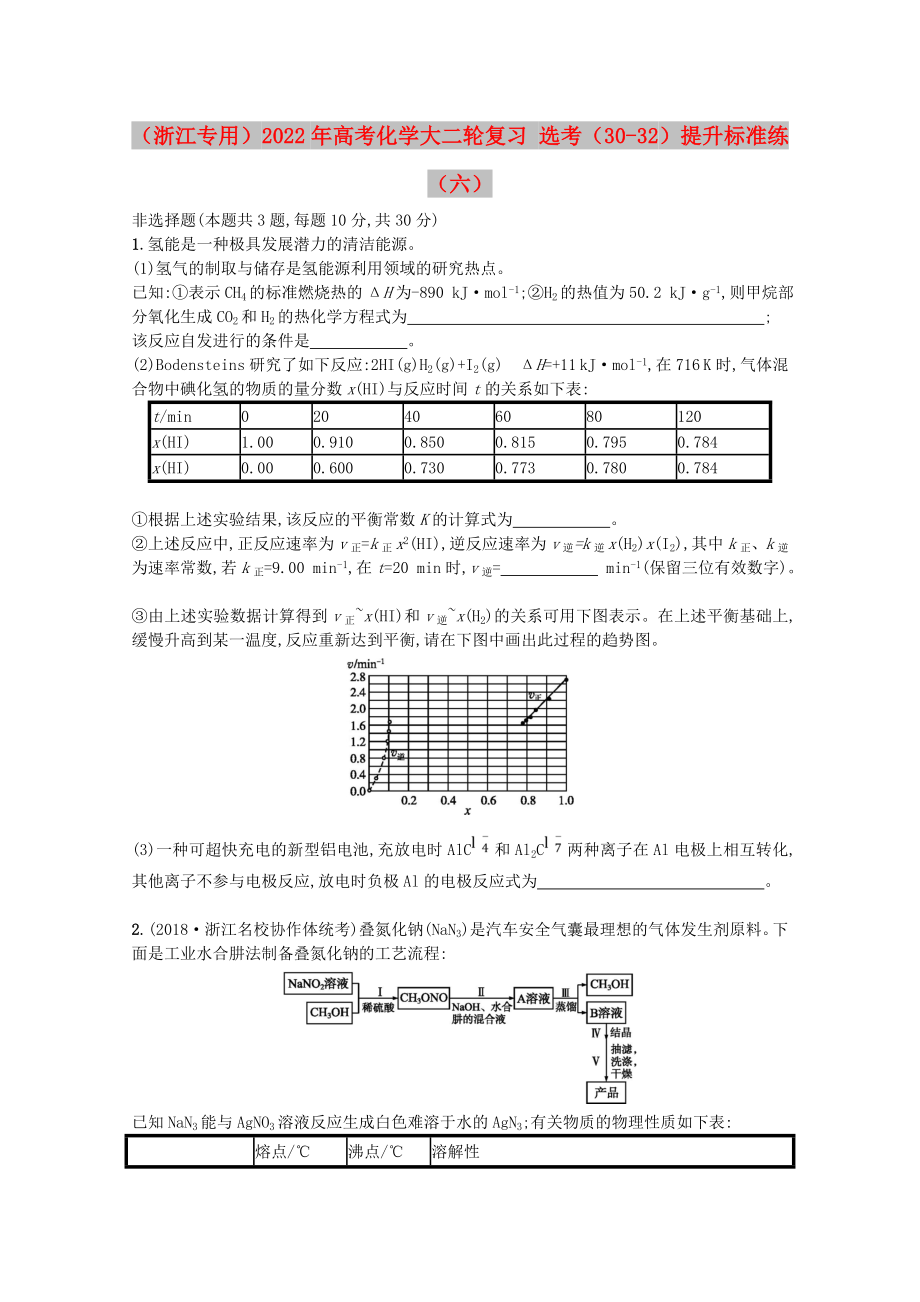 （浙江專用）2022年高考化學大二輪復習 選考（30-32）提升標準練（六）_第1頁