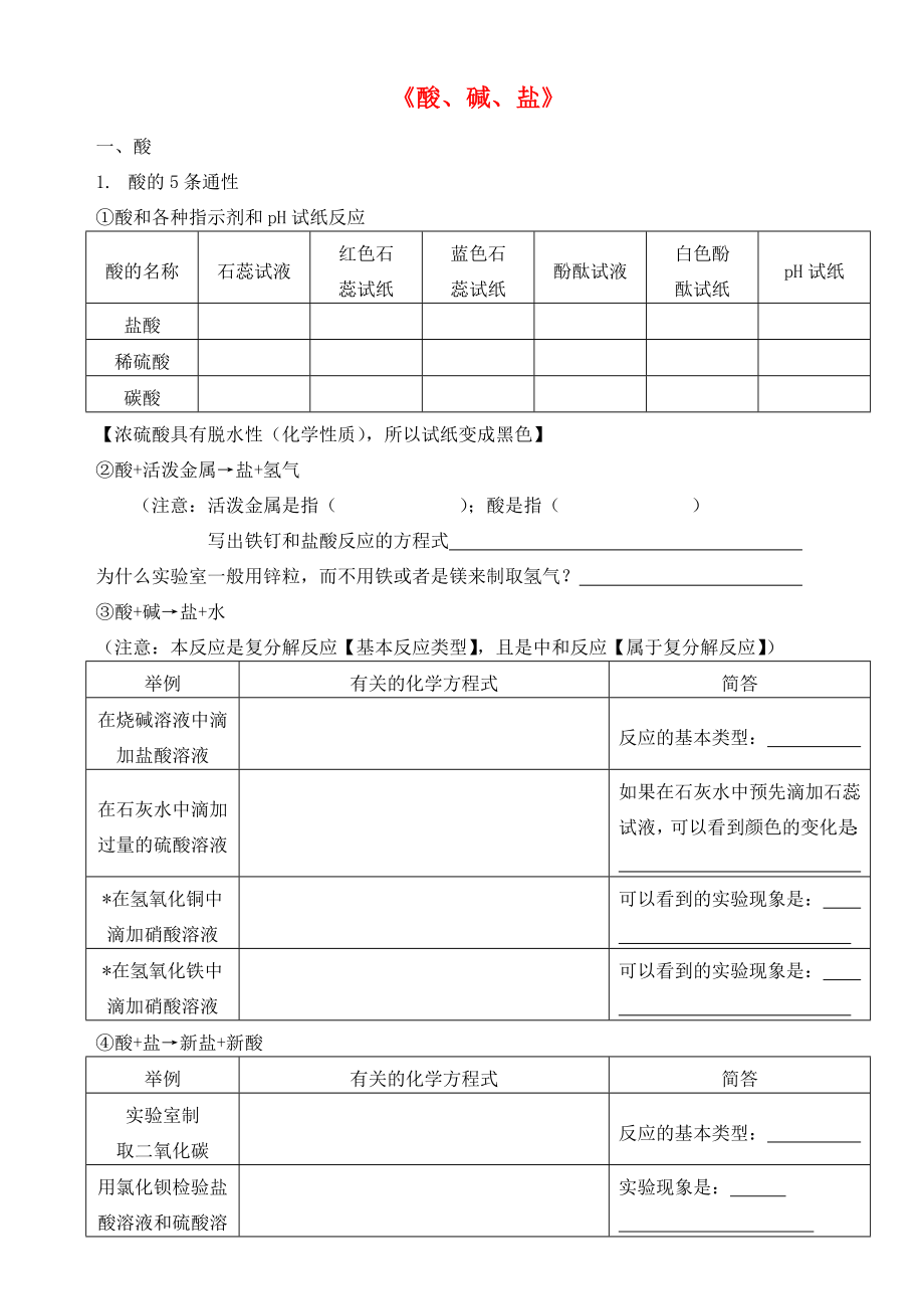 北京市和平北路學校中考化學 酸堿鹽知識點歸納填空（通用）_第1頁