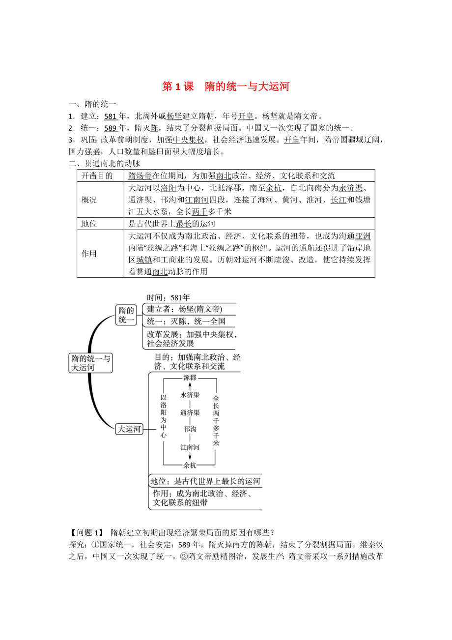 七年級歷史下冊 第1課 隋的統(tǒng)一與大運河同步練習 北師大版（通用）_第1頁