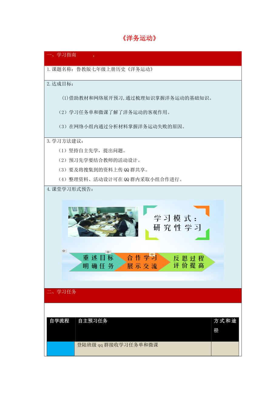 山東省淄博市周村區(qū)萌水中學八年級歷史上冊 6 洋務(wù)運動學案（無答案） 新人教版_第1頁