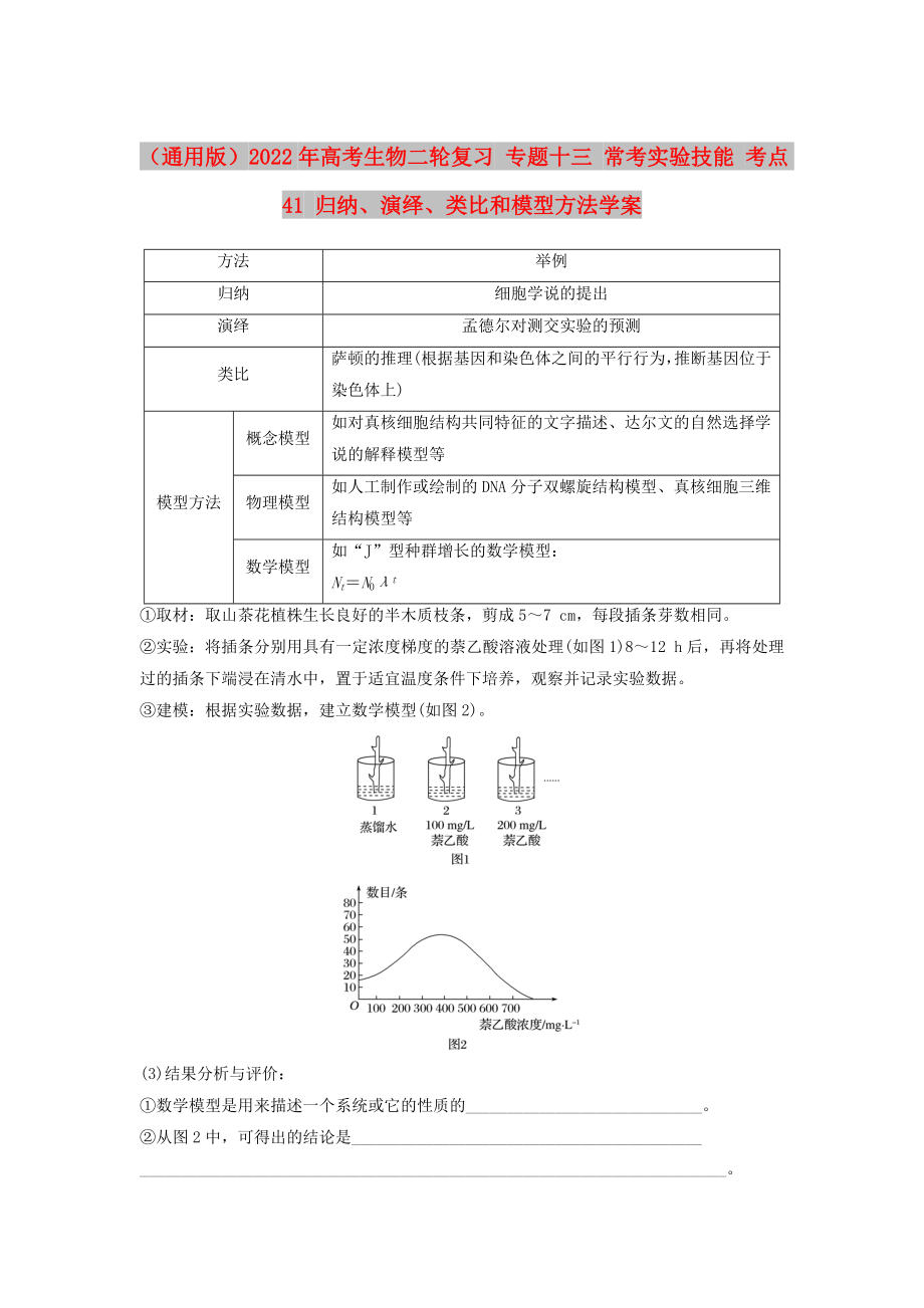 （通用版）2022年高考生物二輪復(fù)習(xí) 專題十三 ?？紝嶒灱寄?考點41 歸納、演繹、類比和模型方法學(xué)案_第1頁