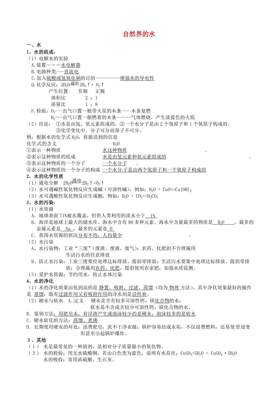 云南省景洪市第三中學(xué)九年級(jí)化學(xué)上冊(cè) 第三單元 自然界的水知識(shí)點(diǎn) （新版）新人教版_第1頁