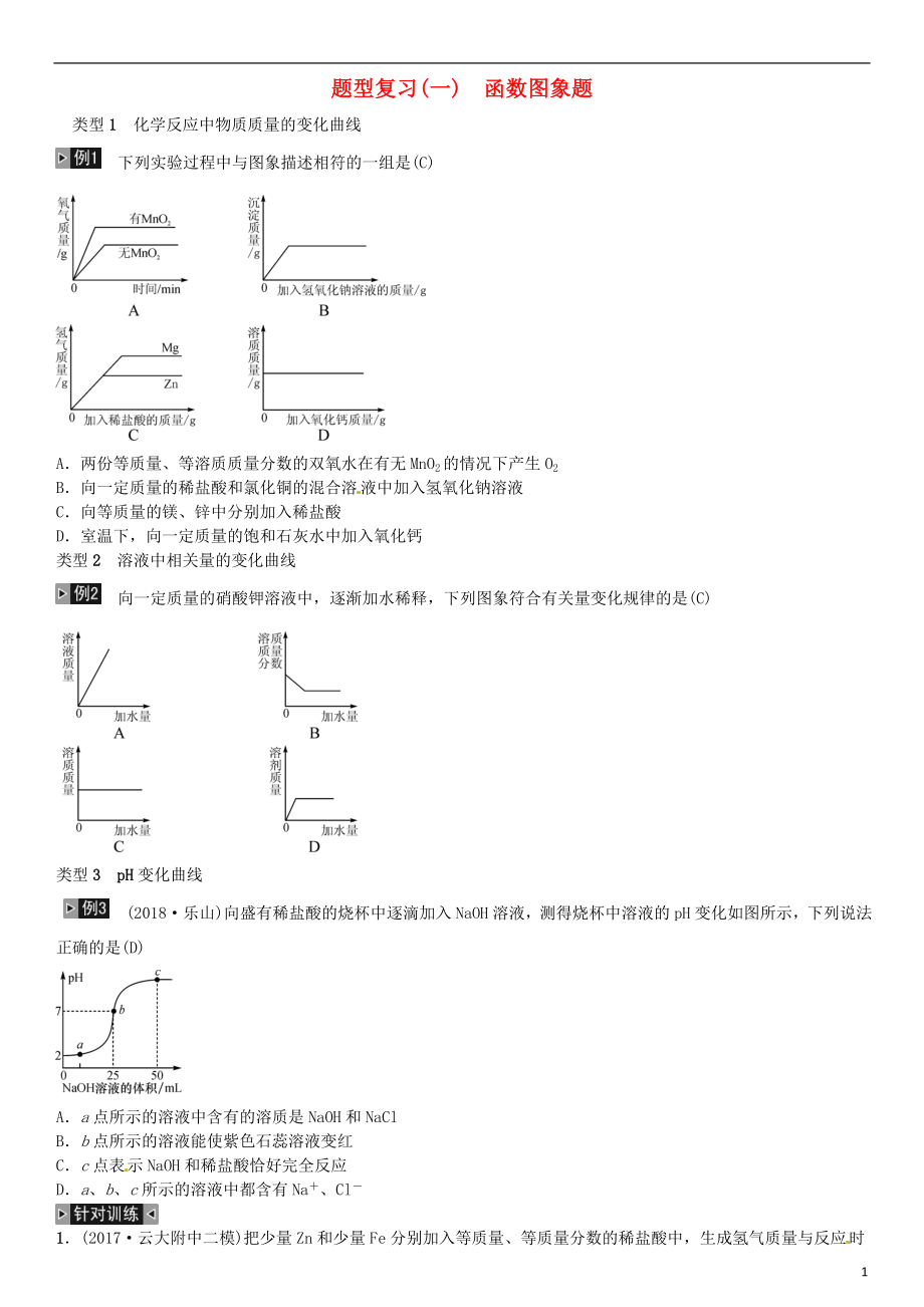 （云南專版）2019年中考化學(xué)總復(fù)習(xí) 題型復(fù)習(xí)（一）函數(shù)圖象題習(xí)題_第1頁