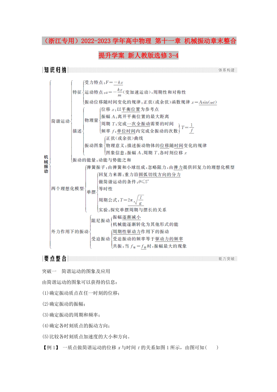 （浙江專用）2022-2023學年高中物理 第十一章 機械振動章末整合提升學案 新人教版選修3-4_第1頁